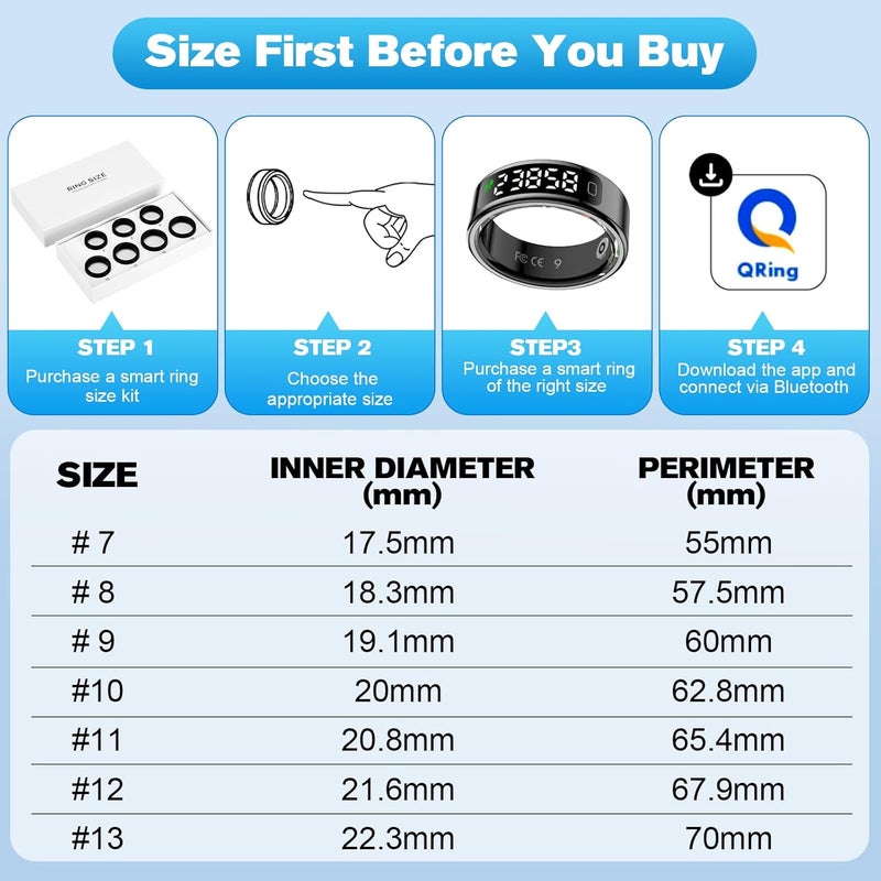 MagLoop Smart Ring Health Tracker for Men/Women,Fitness Ring Sleep Tracker with LED Display Sreeen,Fast Charging,Health and Sleep Monitoring,Motion Tracking,Female Cycle,Waterproof(Black,8) - Image 2